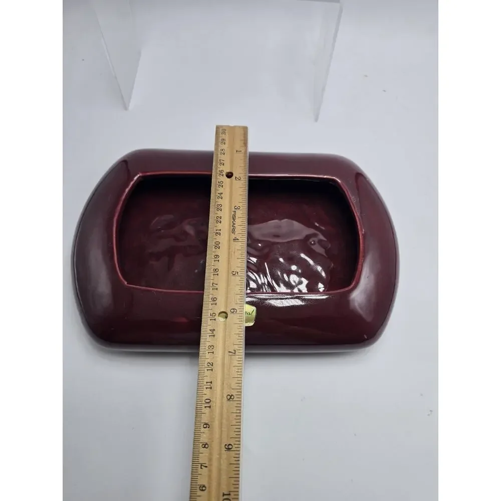 Vintage Haeger Floral Shallow Planter Burgandy Red Ceramic USA